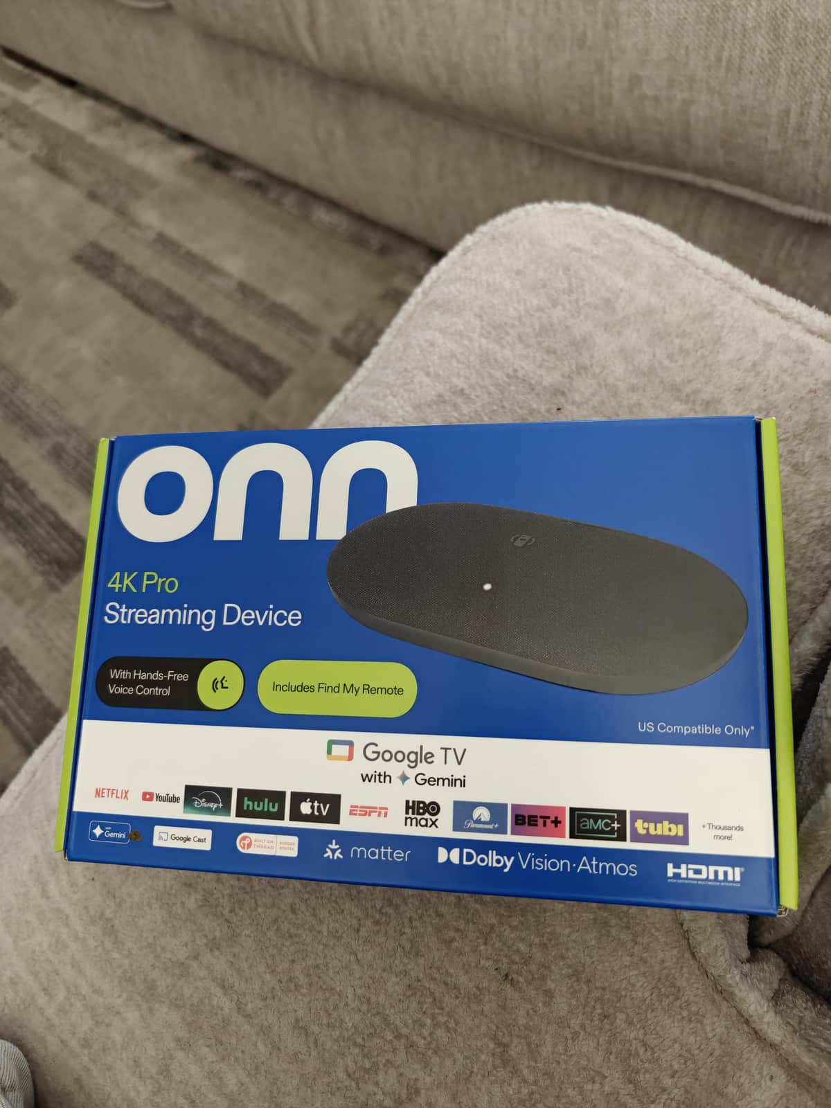 Onn 4K Pro streaming box in its retail packaging
